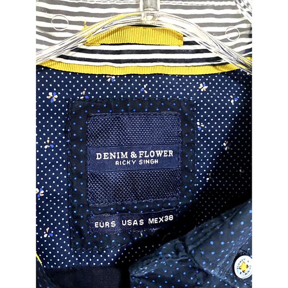 Denim & Flower Ricky Singh Polka Dots Blue Button Shirt Mens S Classic Preppy - Picture 4 of 6